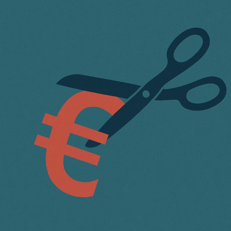 Grafik: rote Schere schneidet ein Eurozeichen durch